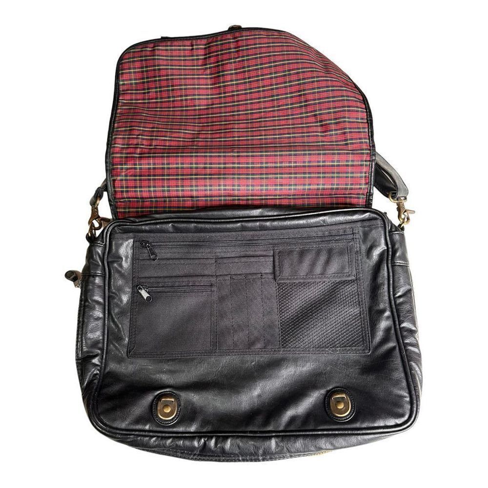 Large leather travel/work bag black with lots of pockets adjustable shoulder str - Picture 2 of 16